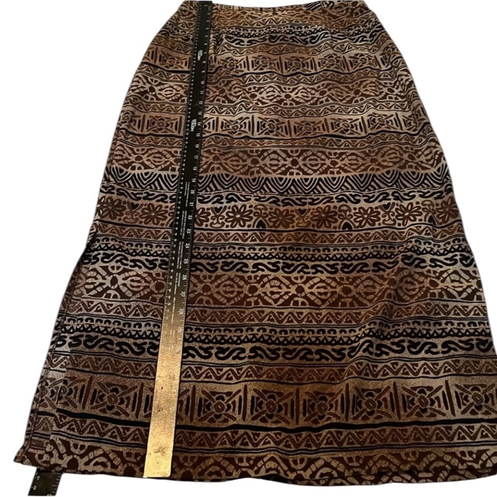 Briggs size medium black brown Aztec print maxi skirt side slit elastic waist